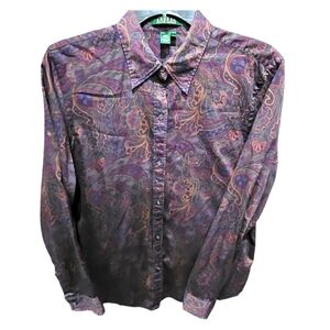 LAUREN by Ralph Lauren Paisley Blouse Size Large Long Sleeve L👀K